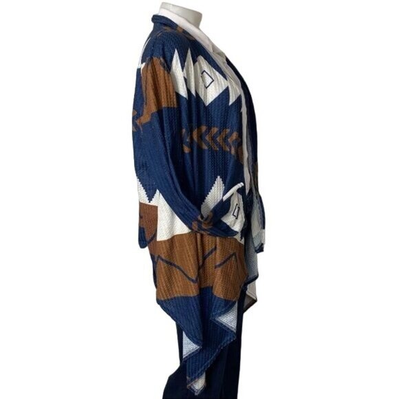 JC Fashion Southwester Style Kimono Cardigan White Blue Brown Cape Cardigan Size - Picture 5 of 8